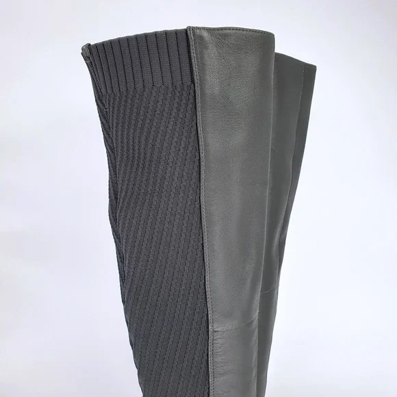 $240 Vince Camuto Majestie Over The Knee Boots Leather Knit Gray 9M Minimalist - Picture 7 of 13